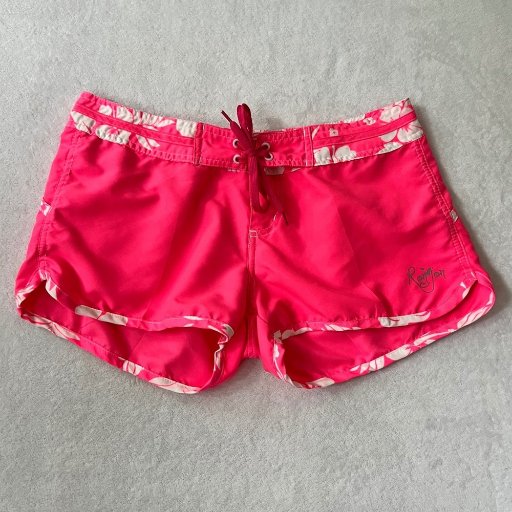 Ron Jon Surf Shop Board Shorts Pink White Floral Hibiscus Trim Size M